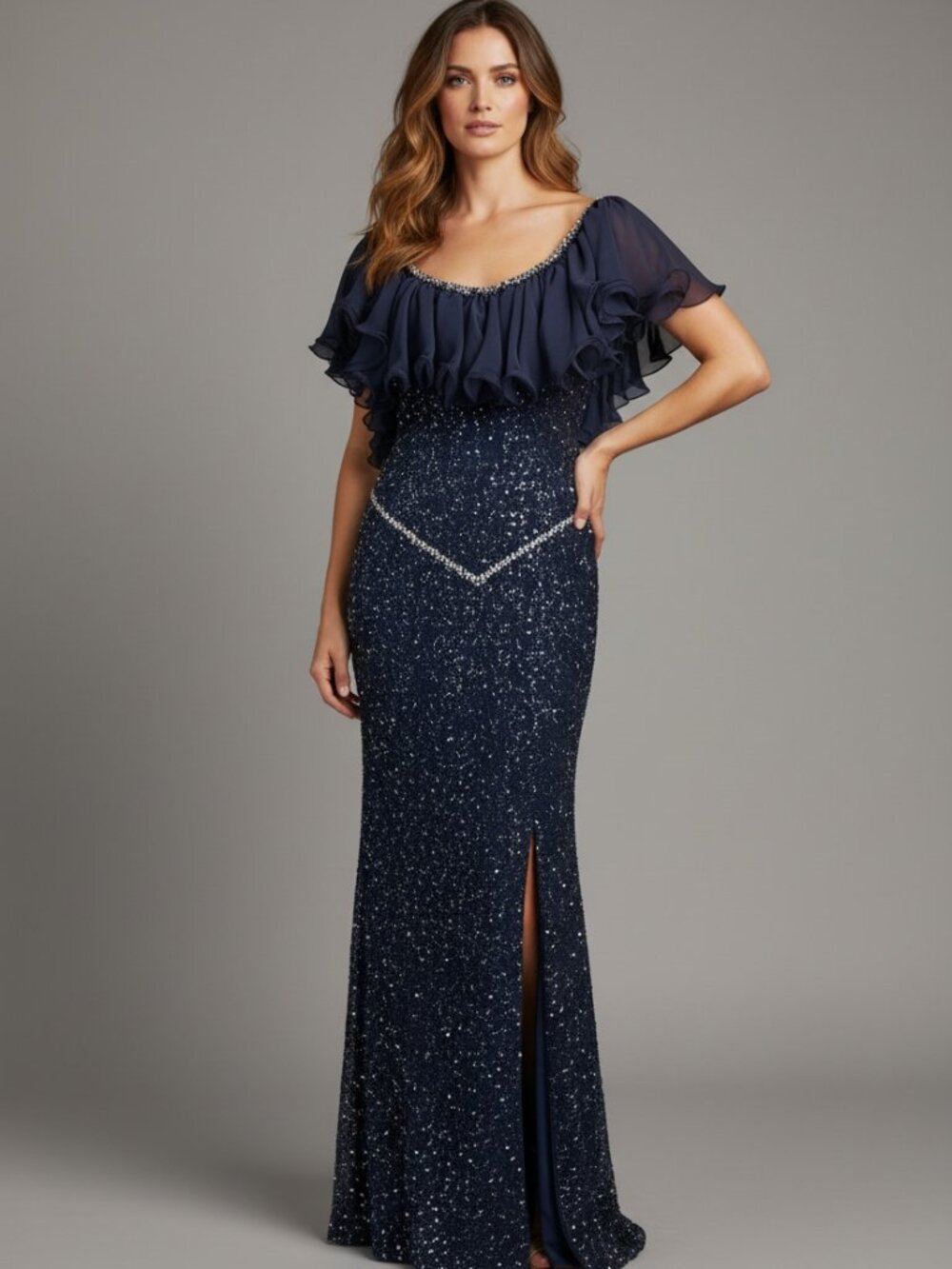 Vintage elegant navy-blue evening dress.